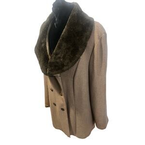 Vintage 90s Giorgio Fiorlini Brown Detachable Faux Fur Collar Long Coat 18 XXL